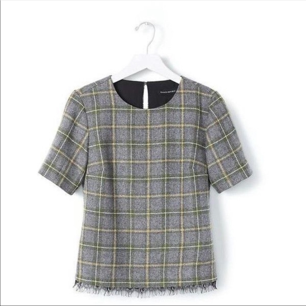 Banana Republic Gray Plaid Tweed Blouse L